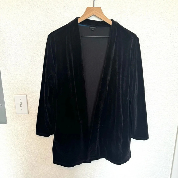 Talbots Women's 2XP Velour Cardigan Black Lightweight Open Front Comfy Soft - Picture 1 of 12